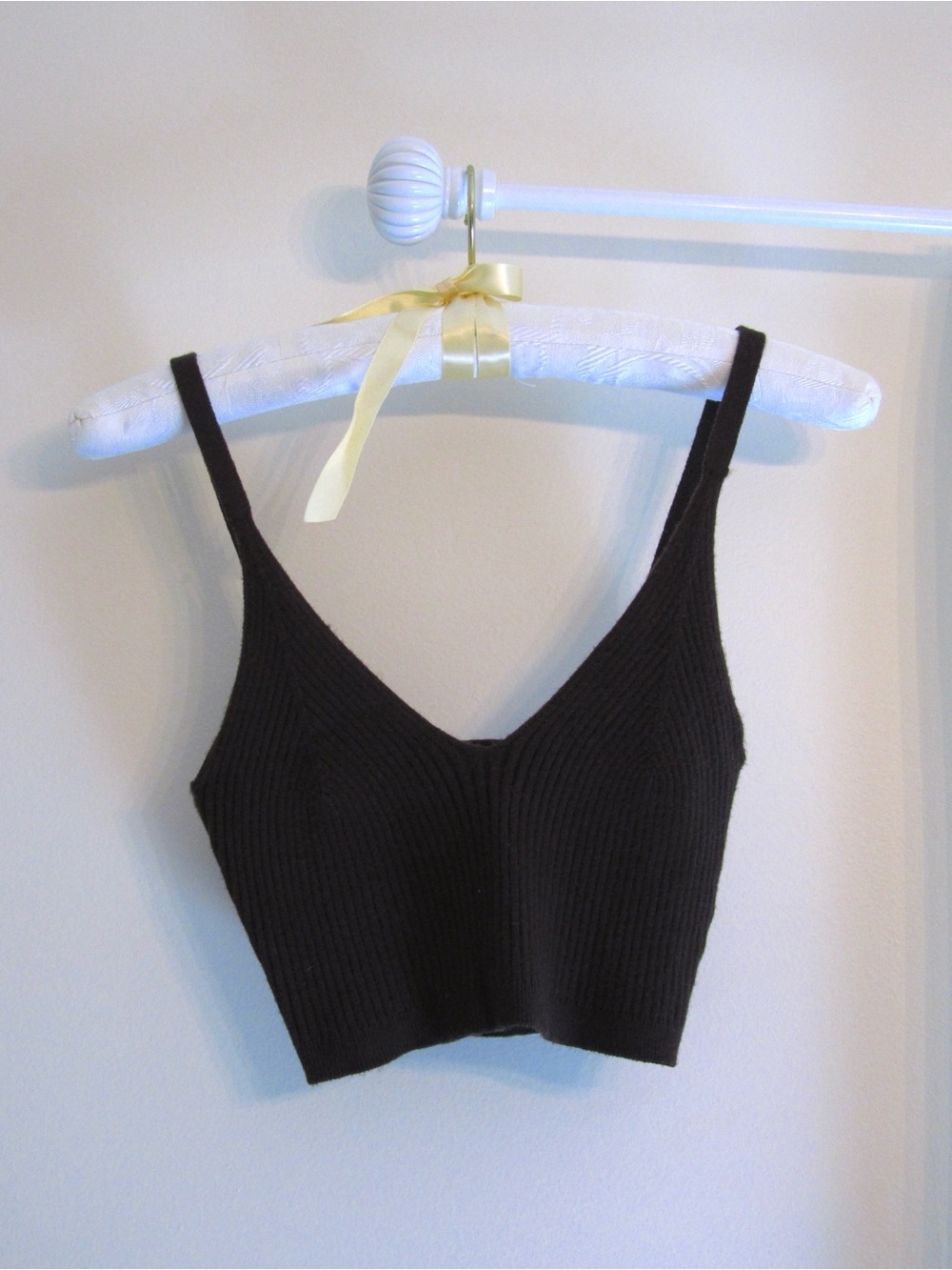 Brown Ribbed Cropped Tank Top - Women's Casual Knit Bralette